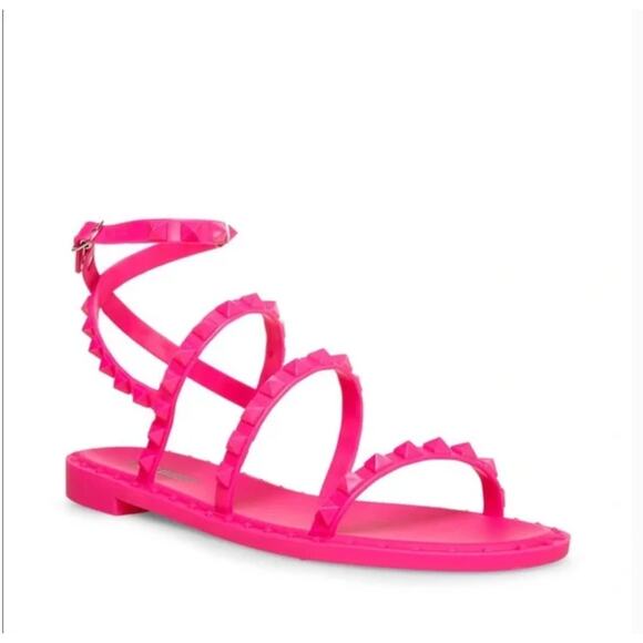 Steve Madden Transport Gladiator Sandals 7 Pink NWOT Stud Pink Jelly Flat Glam - Picture 1 of 7